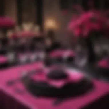 Dynamic hot pink and black table setup for a party