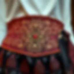Close-up of a decorative waist training wrap belt showcasing intricate patterns
