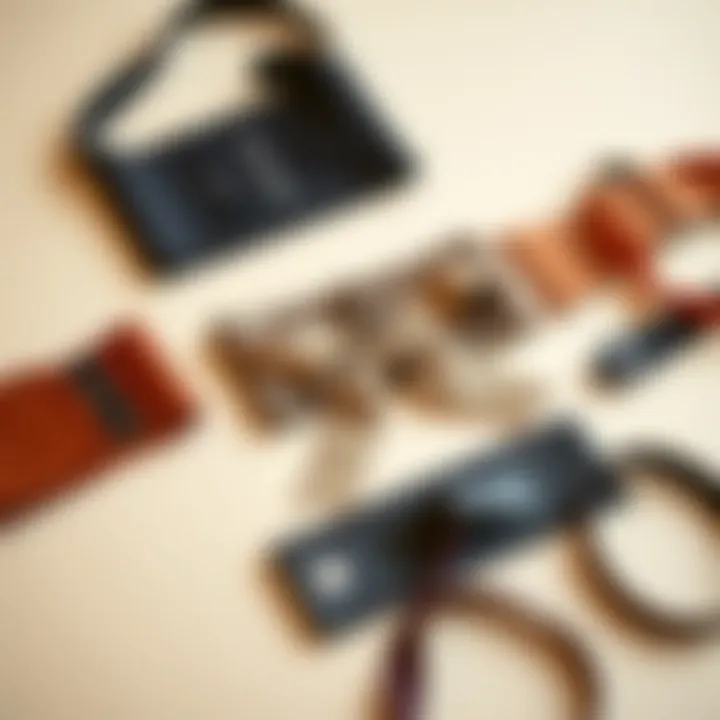 Stylized flat lay of various waist training wrap belts on a neutral background