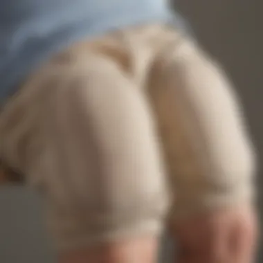 Close-up of padded knees on infant trousers