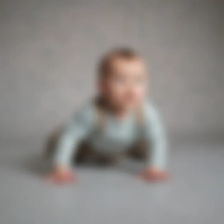 Infant crawling in padded pants on a soft surface