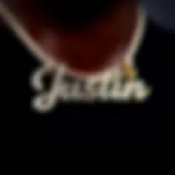 A stunning close-up of a Justin name necklace showcasing its intricate design.