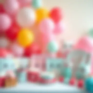 A collection of cute and whimsical party supplies including balloons and tableware
