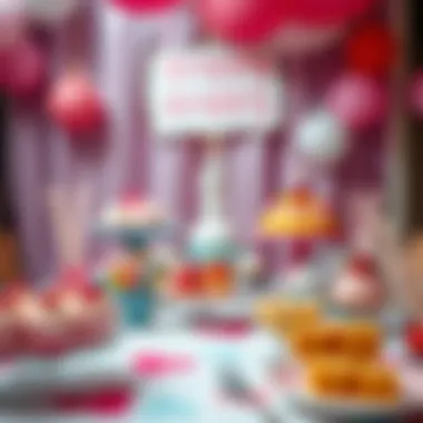 Festive kawaii dessert table adorned with colorful treats and accessories