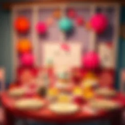 Colorful kawaii-themed table setup with playful decorations