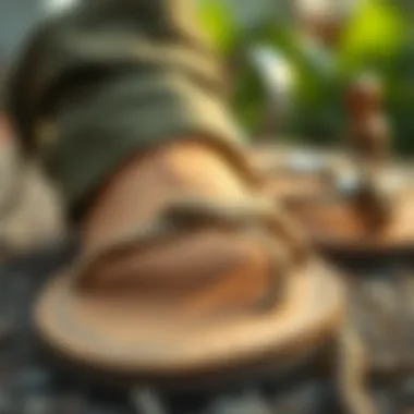 Quality Craftsmanship of Khaki Sandals Close-up of khaki sandal materials showcasing quality craftsmanship