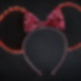 A close-up view of LED Minnie Mouse ears glowing at night