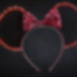 A close-up view of LED Minnie Mouse ears glowing at night