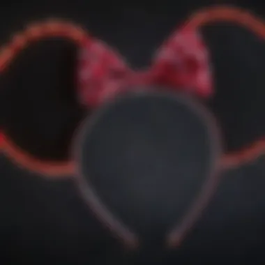 A close-up view of LED Minnie Mouse ears glowing at night