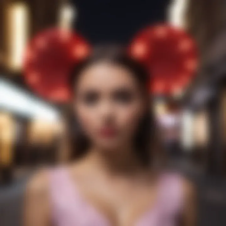 A stylish individual showcasing LED Minnie Mouse ears in an urban setting