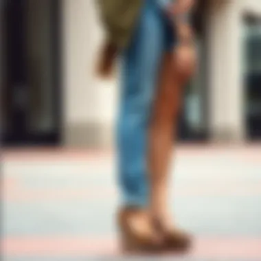 Casual outfit styled with leopard open toe wedges