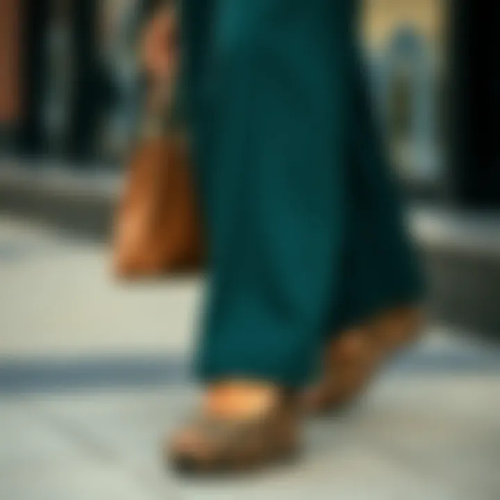 Leopard open toe wedges paired with formal wear