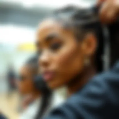 A close-up of application techniques for loc ponytail extensions