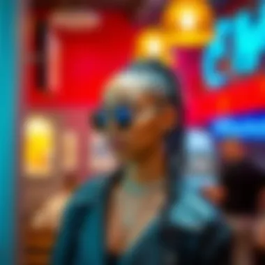 A fashionable individual rocking loc ponytail extensions in a trendy setting