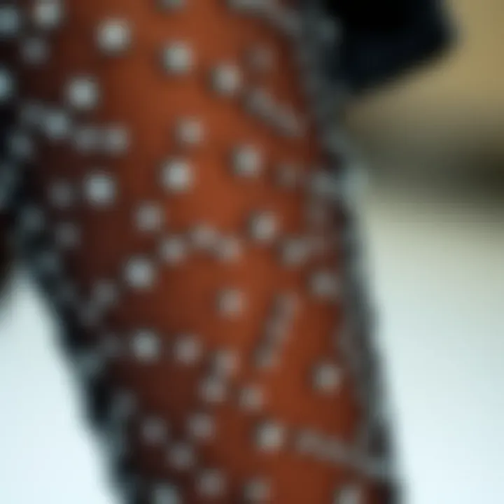 Close-up of rhinestone detailing on mesh fabric showcasing exquisite craftsmanship
