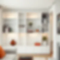 Sleek minimalist bookshelf design with open shelves showcasing books and decorative items