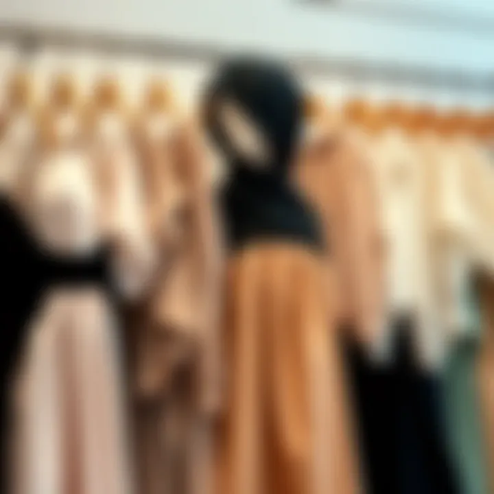 Diverse styles of modest dresses showcased on a rack