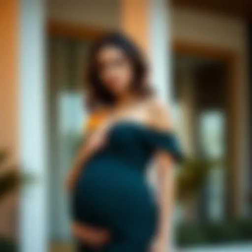 Stylish Open Shoulder Maternity Dress Elegant open shoulder maternity dress displayed on a model.