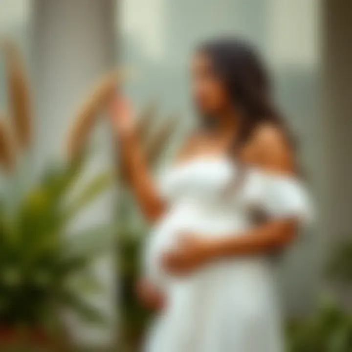 Sustainable Materials for Maternity Fashion Sustainable materials for open shoulder maternity dresses displayed.