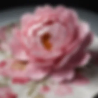 Artistic close-up of a peony paper napkin showcasing intricate designs