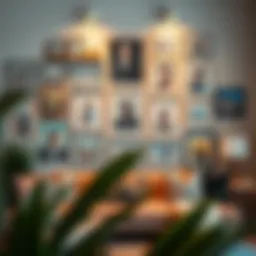 A stylishly arranged gallery wall featuring various art styles