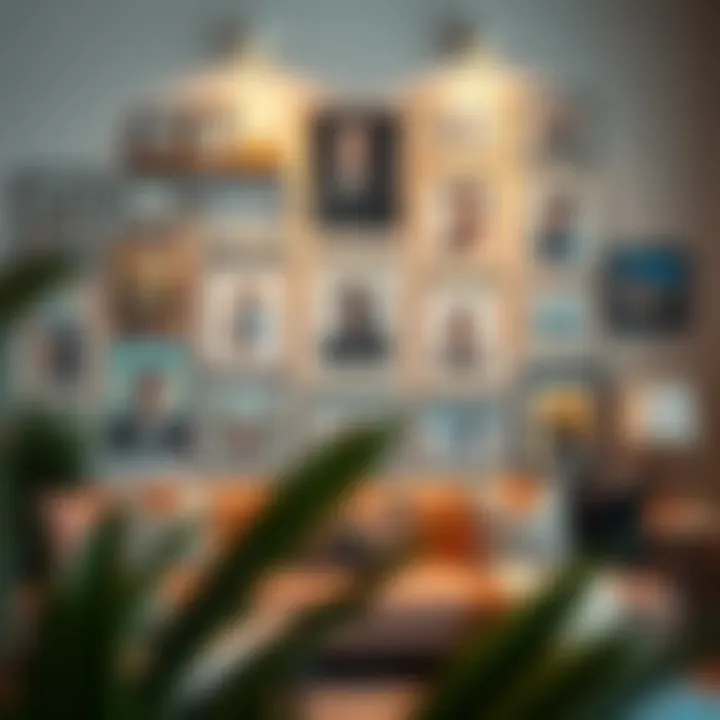 A stylishly arranged gallery wall featuring various art styles