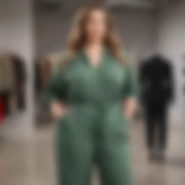 A well-accessorized plus size jumpsuit ready for the office