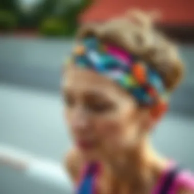Colorful Headband for Short Hair Close-up of a colorful headband suitable for short hair during a run