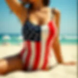 Stylish USA Flag Tankini on the Beach Stylish USA flag tankini displayed on a beach
