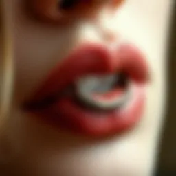 A stylish close-up of a snakebite lip ring showcasing its unique design and shine.