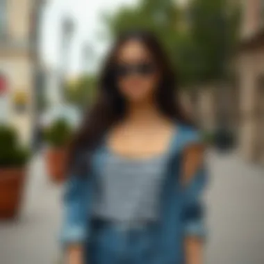 Chic outfit featuring a striped camisole paired with a denim jacket