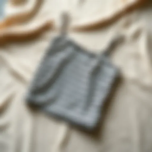 Elegant display of a striped camisole laid on a textured fabric background