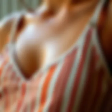 A close-up of intricate fabric patterns on a striped camisole