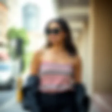 Stylish layered look showcasing a striped camisole as a base