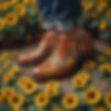 A close-up of sunflower dude shoes showcasing their intricate design and vibrant colors