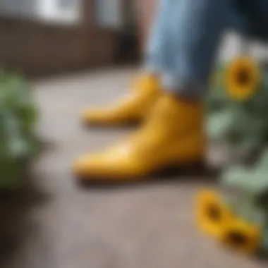 A fashion-forward individual showcasing styling tips with sunflower dude shoes in an urban setting