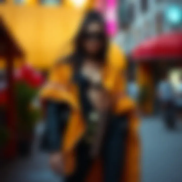 Fashion Forward: A Taco Fabric Ensemble Showcasing a modern outfit made from taco fabric in a vibrant setting