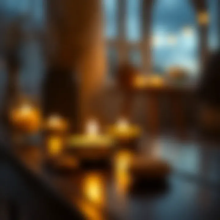 Close-up of a tea light candle illuminating a tranquil space