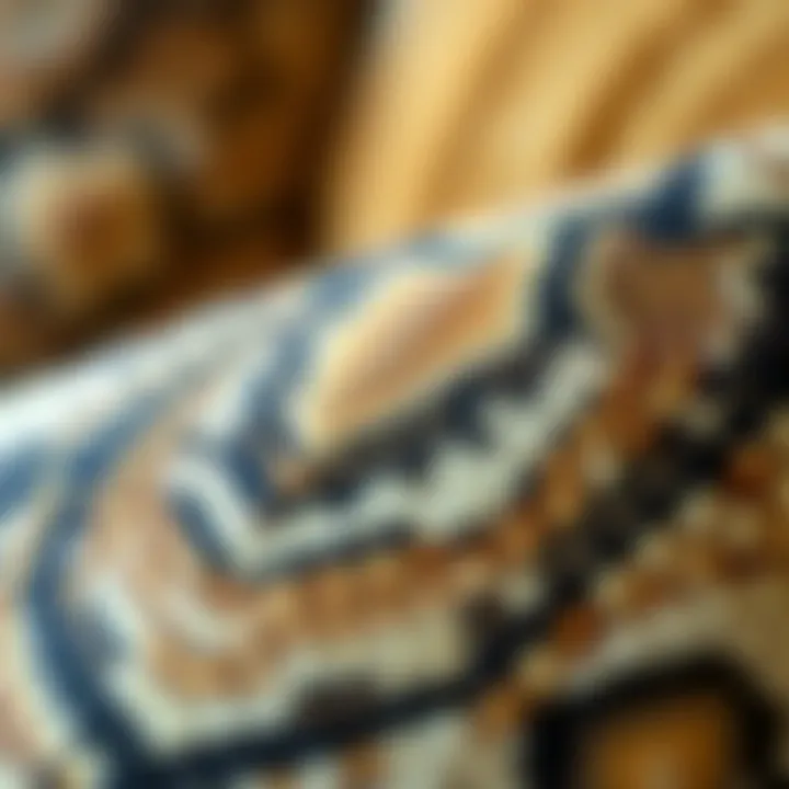 Close-up of snake pattern textile used in throw pillows