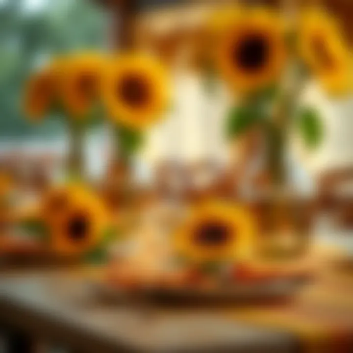 A vibrant table setting highlighting sunflower-themed decor