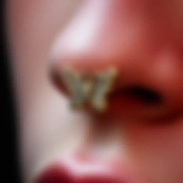 Butterfly Motif Details Close-up of a butterfly motif in body jewelry