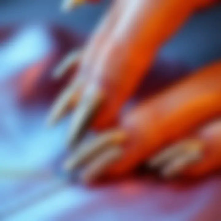 Glistening chrome press-on nails on a stylish surface