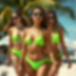 Dynamic collection of neon green tankinis showcasing diverse styles and designs