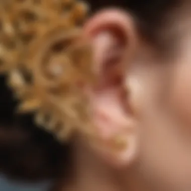 Intricate Gold Ear Cuff Design A close-up view of a stunning gold ear cuff adorned with intricate designs.