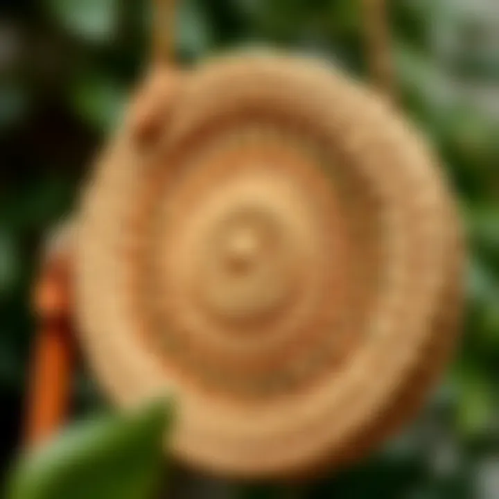 Intricate Design Elements of Round Woven Purses Intricate detailing of a round woven purse