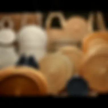 Diverse Styles of Round Woven Purses A variety of round woven purses displayed in an artistic arrangement