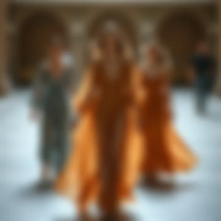 Historical evolution of flowy dresses showcased in a timeline