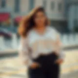 Stylish Plus Size Loose Blouse Stylish plus size loose blouse on model