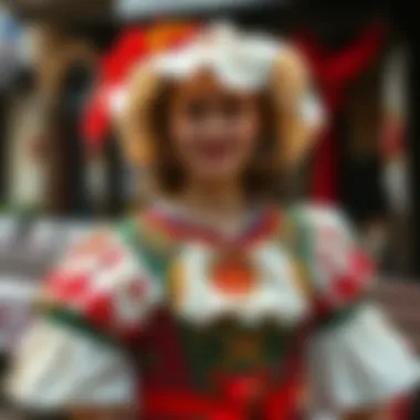 Traditional beer maiden costume featuring intricate designs and vibrant colors