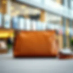 Stylish camel color crossbody bag on a modern background